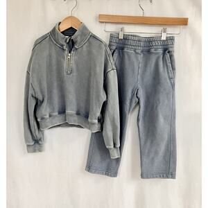 GAP Vintage Soft Set 1/4 Zip Sweatshirt Wide Leg Sweatpants Blue Girls XS S READ